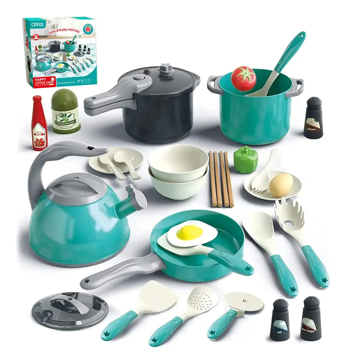 Cozinha de brinquedos para crianças com 32 acessórios seguros