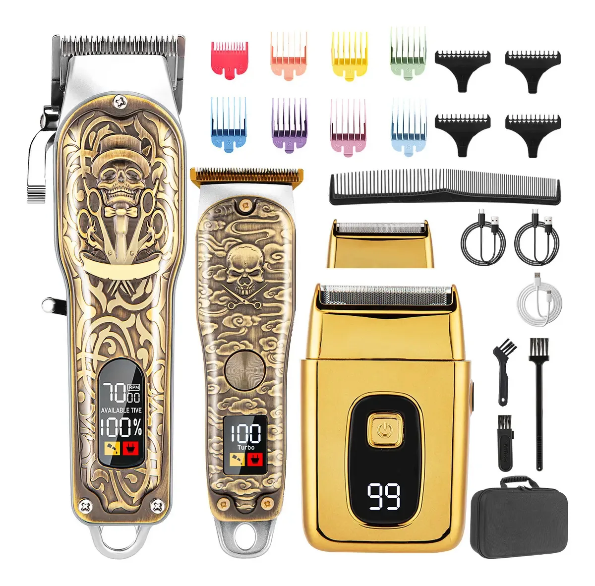 Máquina profissional de corte de cabelo, kit de corte de cabelo, conjunto de barbeador e barbeador, com display LED e recarregável, conjunto de barbeador 3 em 1 para bebês/homens, Maq