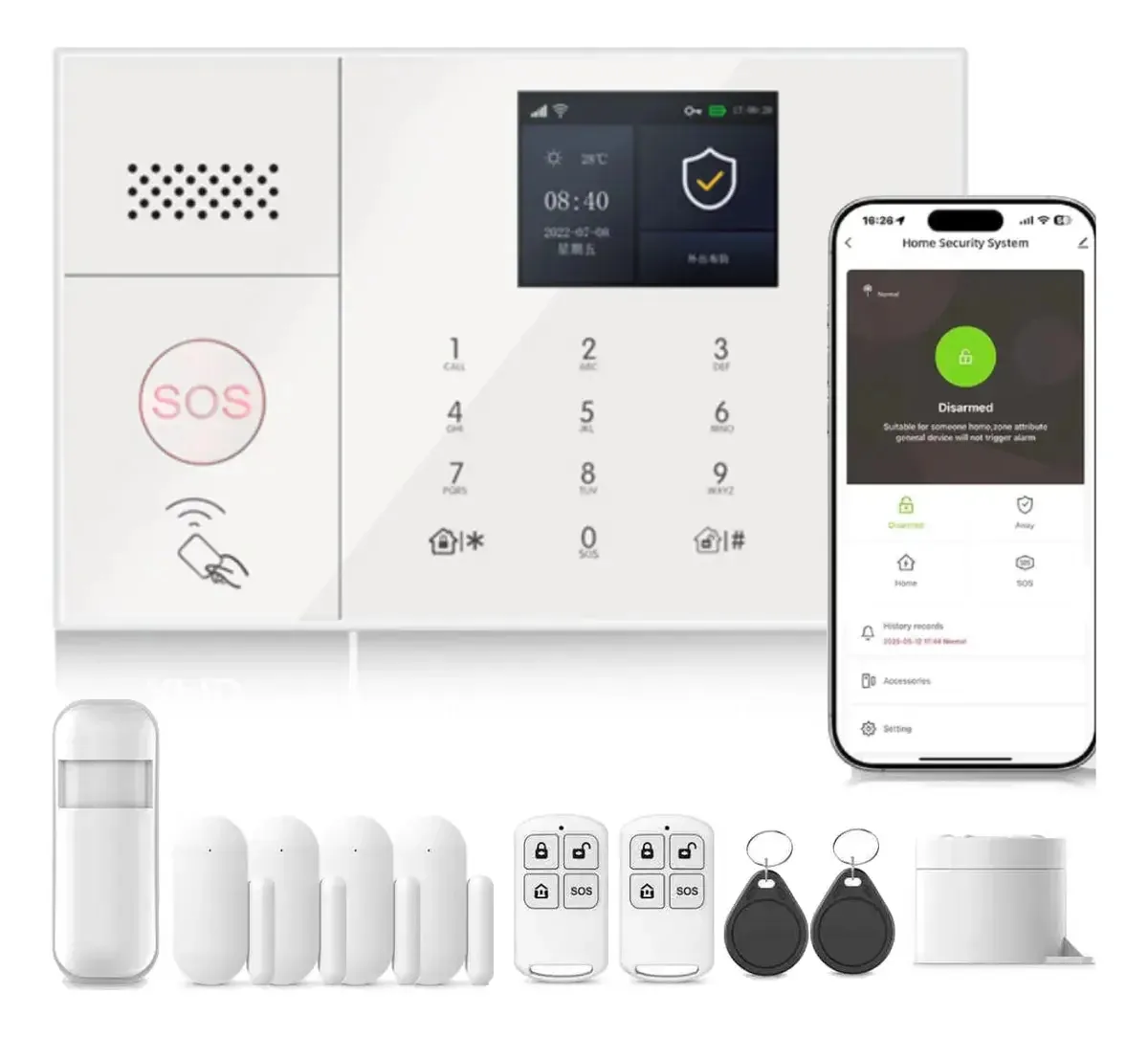Alarme de segurança sísmica Alarmes e sensores WiFi+GSM/4G, alarme detector de fumaça de monóxido de carbono para portas residenciais, novo aplicativo de controle remoto UI/SOS/Câmera de alta...