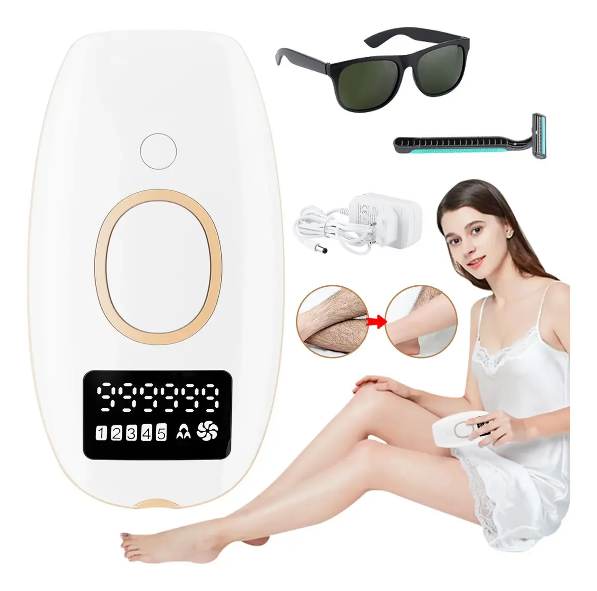 Depiladora a laser permanente Ipl 999999 Light, depilação a laser para mulheres e homens Dispositivo indolor de depilação IPL permanente para uso em rosto, pernas, braços, biquíni e corpo inteiro