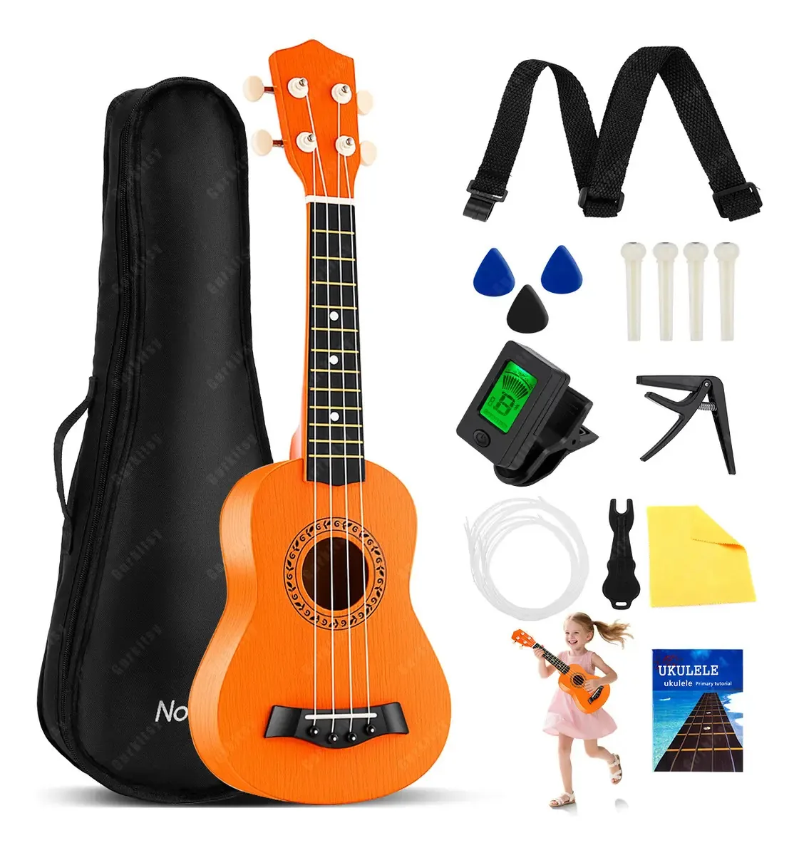 Kit de ukulele soprano acústico universal de madeira de 21 polegadas com afinador, concerto acústico de ukulele Gurkitsy® de 4 cordas e 21 polegadas com sintonizador eletrônico, alça, bolsa de...