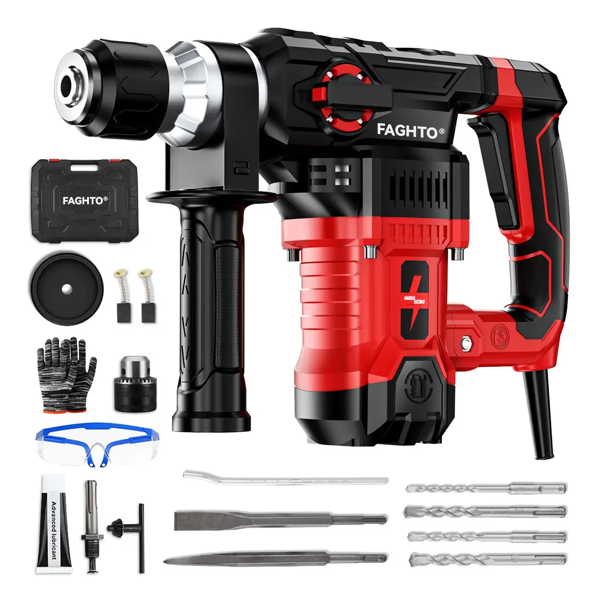 Cinzelador de perfuração de martelo rotativo de 3500W Perfurador industrial 6000Bpm 10J FAGHTO® Kits de martelo SDS-plus Cinzel de perfuração rotativa industrial com embreagem automática