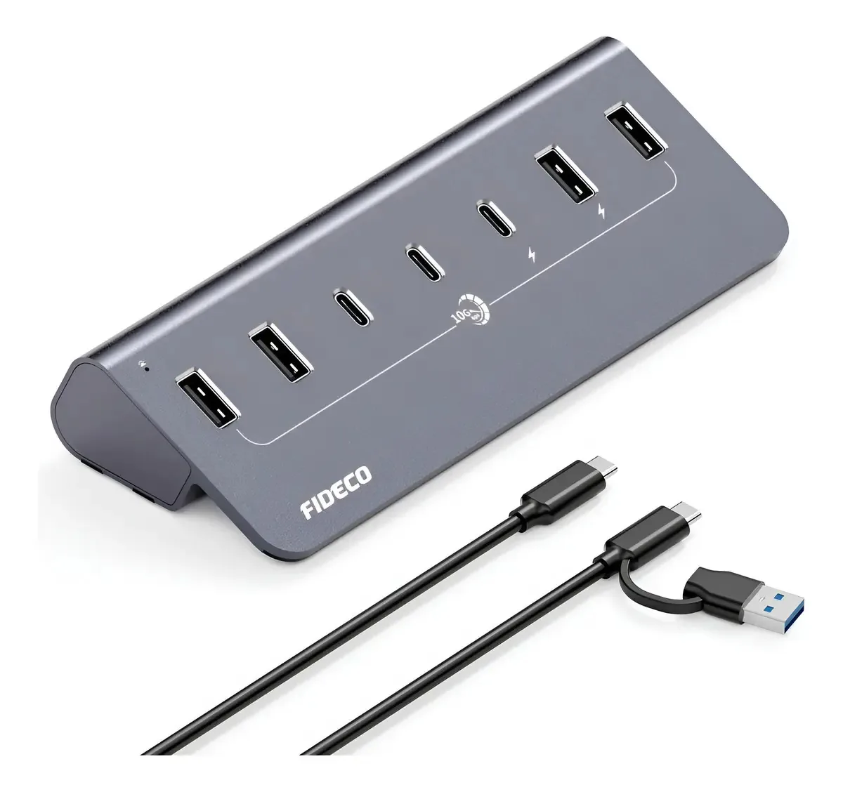 Hub USB 7 portas Usb 3.0 + Usb C 10 Gbps Fideco Color Black