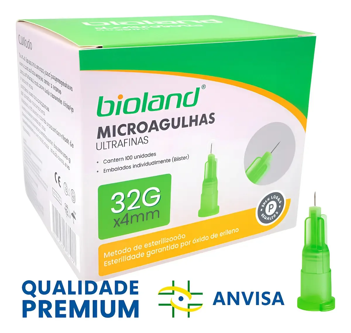 Kit Microagulhas Ultrafinas Bioland 32G de 4mm com 100 Unidades