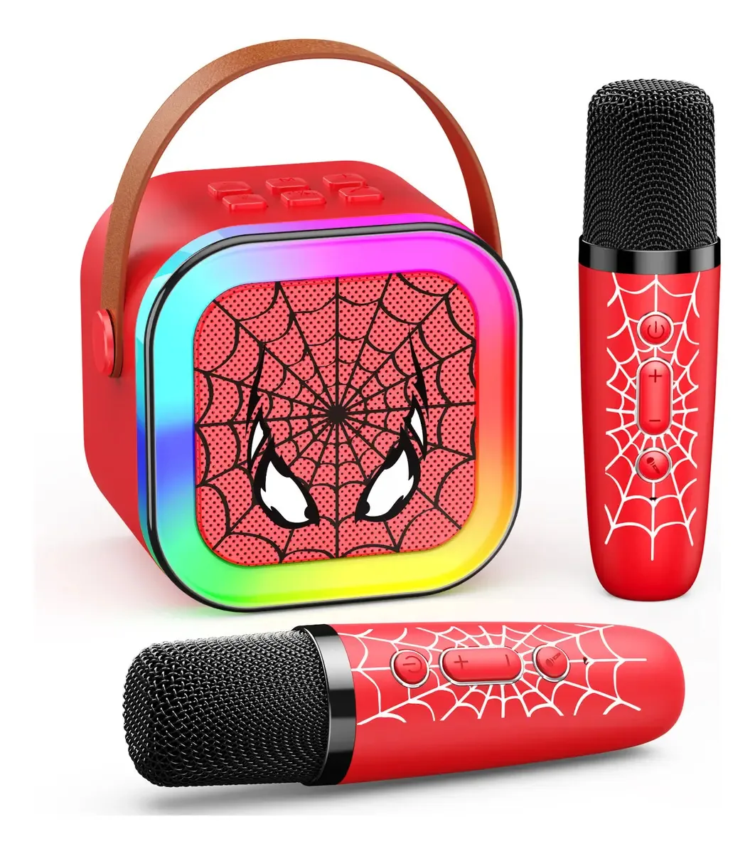 2 microfones de karaokê, brinquedo infantil Spider Bluetooth, cor vermelha
