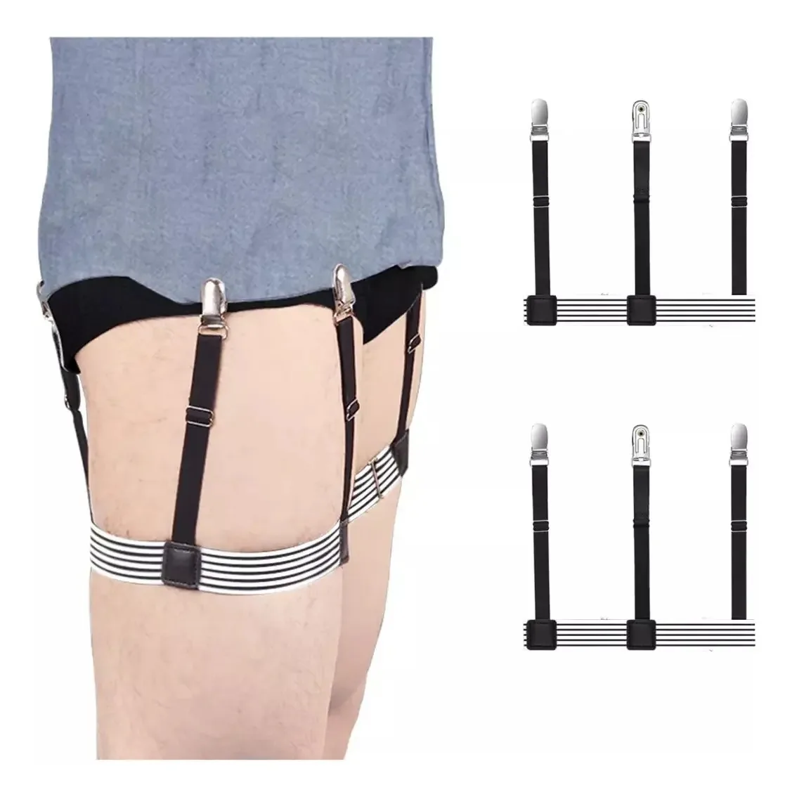 Sutiãs elásticos masculinos, alças para homens, sutiã elástico ajustável, tamanho único de escritório com braçadeiras antiderrapantes, preto e branco, 1 par