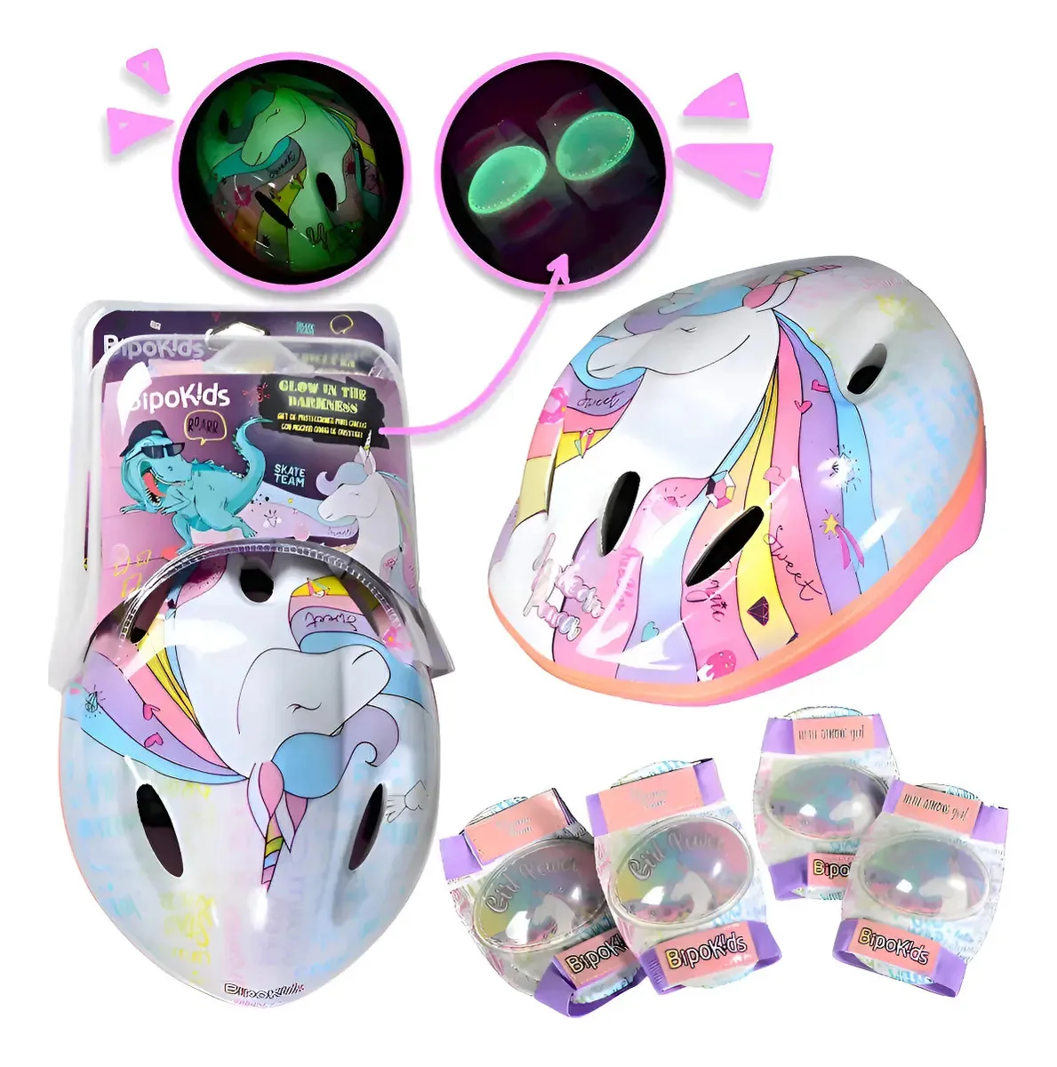 Conjunto de proteção de capacete Bipo Unicorn Skate