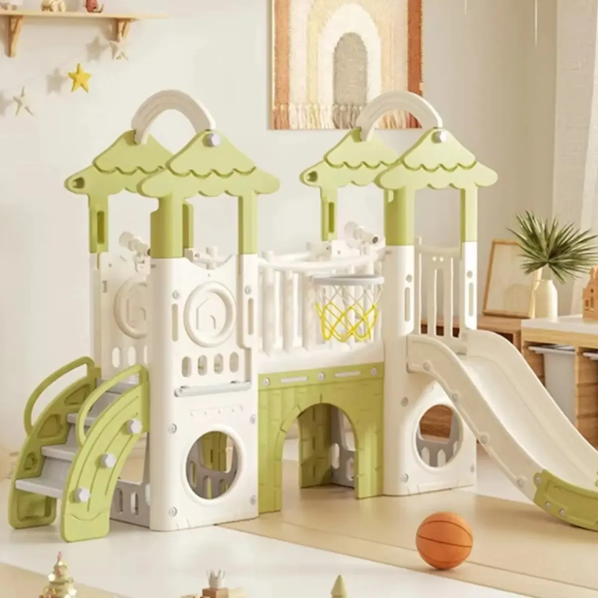 Jogos de tobogã infantis Soft Square para crianças de plástico verde