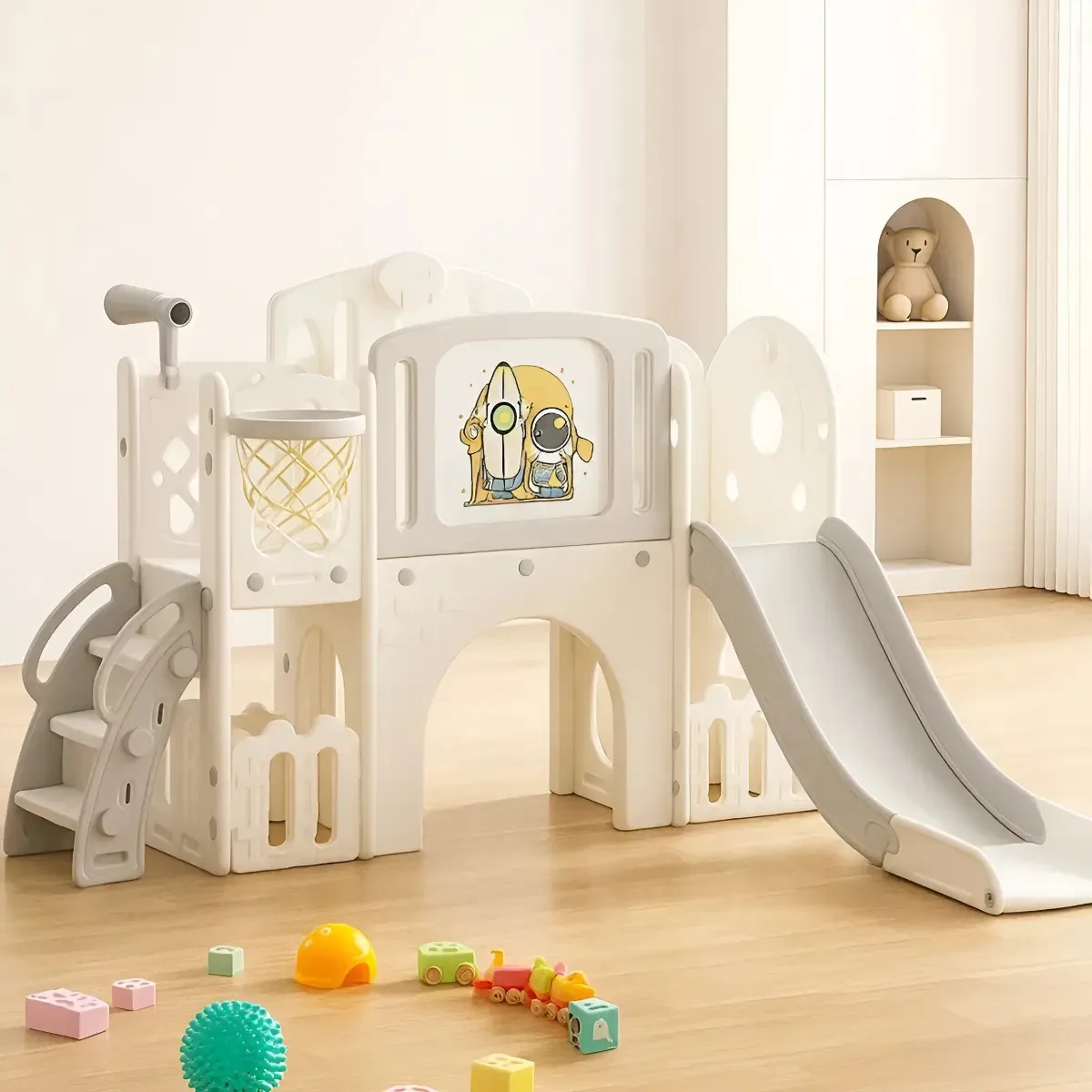 Slides para meninos, jogos, parque infantil, Plastic Bridge, cinza
