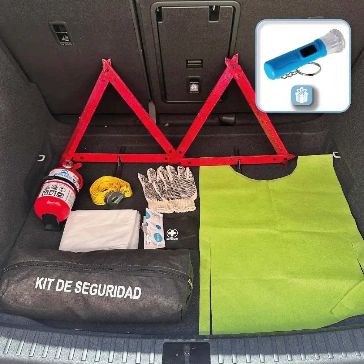 Kit regulatório de segurança veicular 8 em 1 adequado para Vtv Matafuego Bocha de 1 kg + Beacons + First Kit + Lanterna de presente