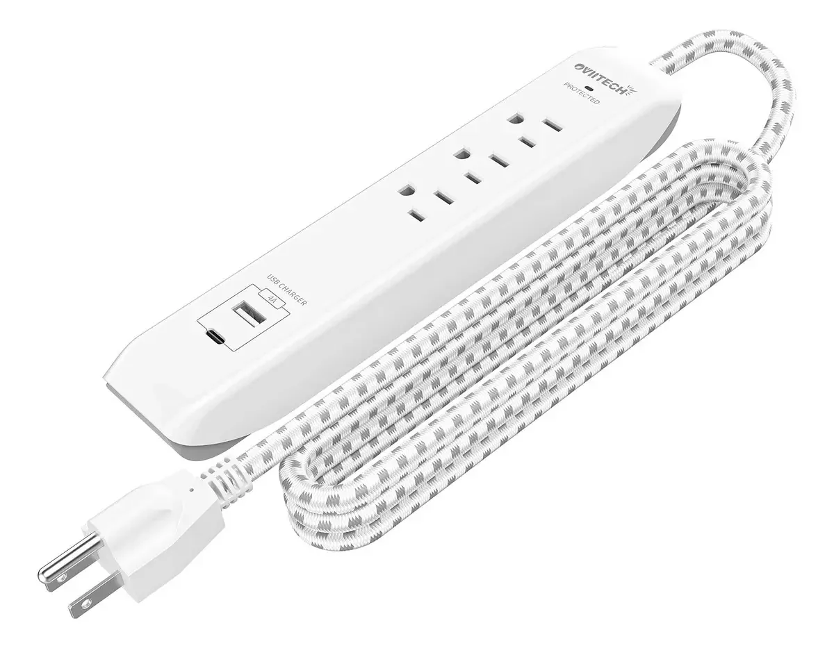 Faixa de alimentação USB C da Oviitech, régua de alimentação. Cor: branco