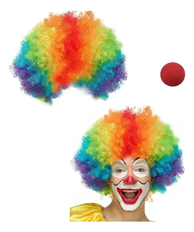 Conjunto de perucas Afro Velstron Clown Wig + Red Nose Unitalla