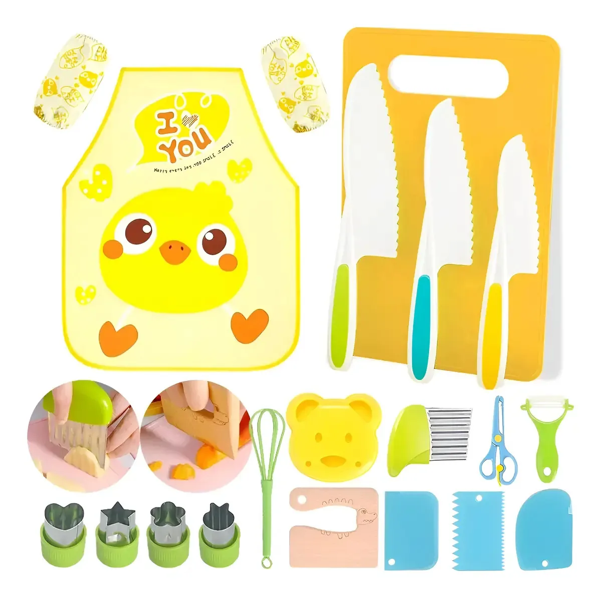 Conjunto de facas seguras para brinquedos de cozinha para crianças, cor amarela