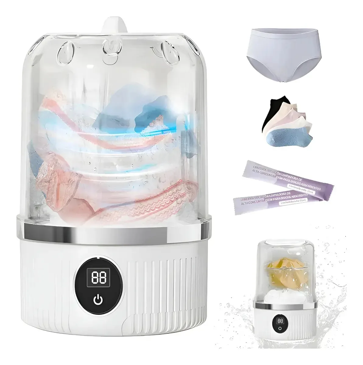 Mini Lavadora Portátil Para Roupas Íntimas E Meias Cor Branco