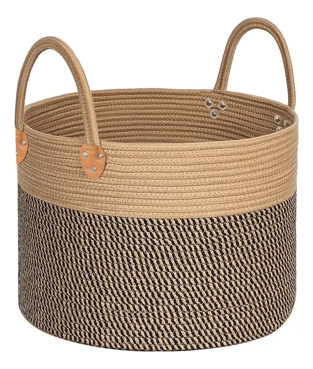 Cesto de roupa suja de corda tecida com alças, cesto de roupa suja, cesto de roupa suja, cesto de roupa suja, cesto de brinquedos para quarto e sala de estar (marrom)