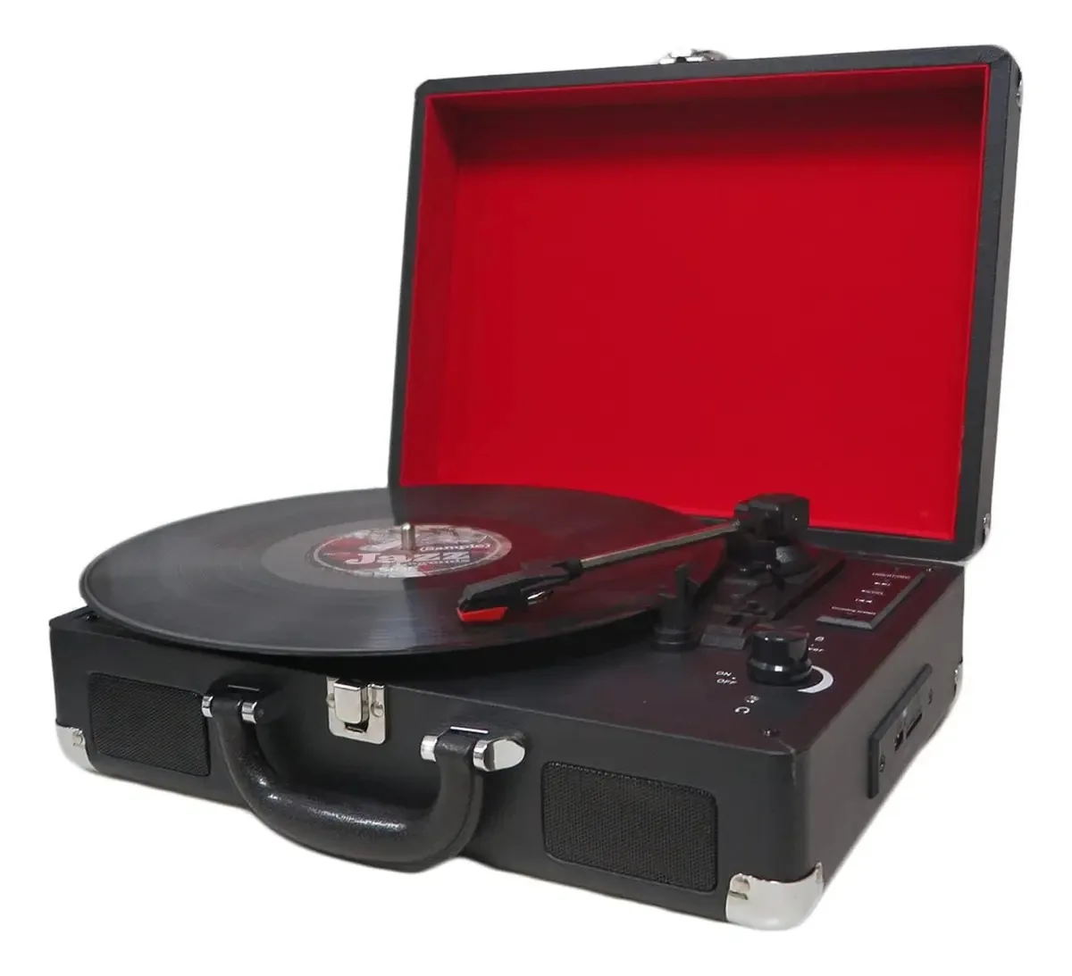Toca-discos de vinil portátil com alto-falantes, compatível com