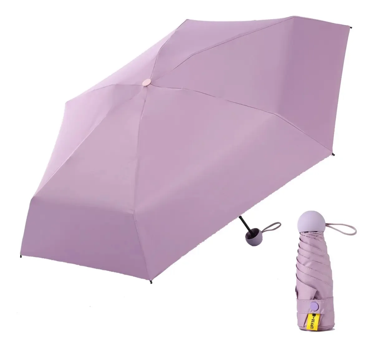 Guarda-chuva portátil de cápsulas anti-UV Guarda-chuvas violetas com luz de bolso
