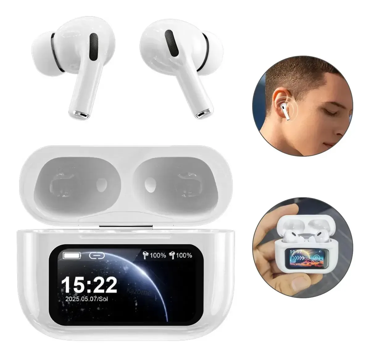 Fones de ouvido sem fio Bluetooth Screen, cancelamento Ruido Blanco