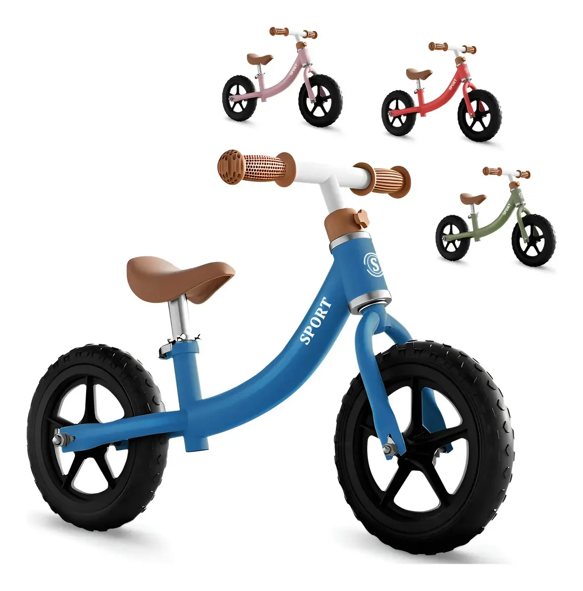 Bicicleta de equilíbrio infantil ajustável sem pedais, cor azul