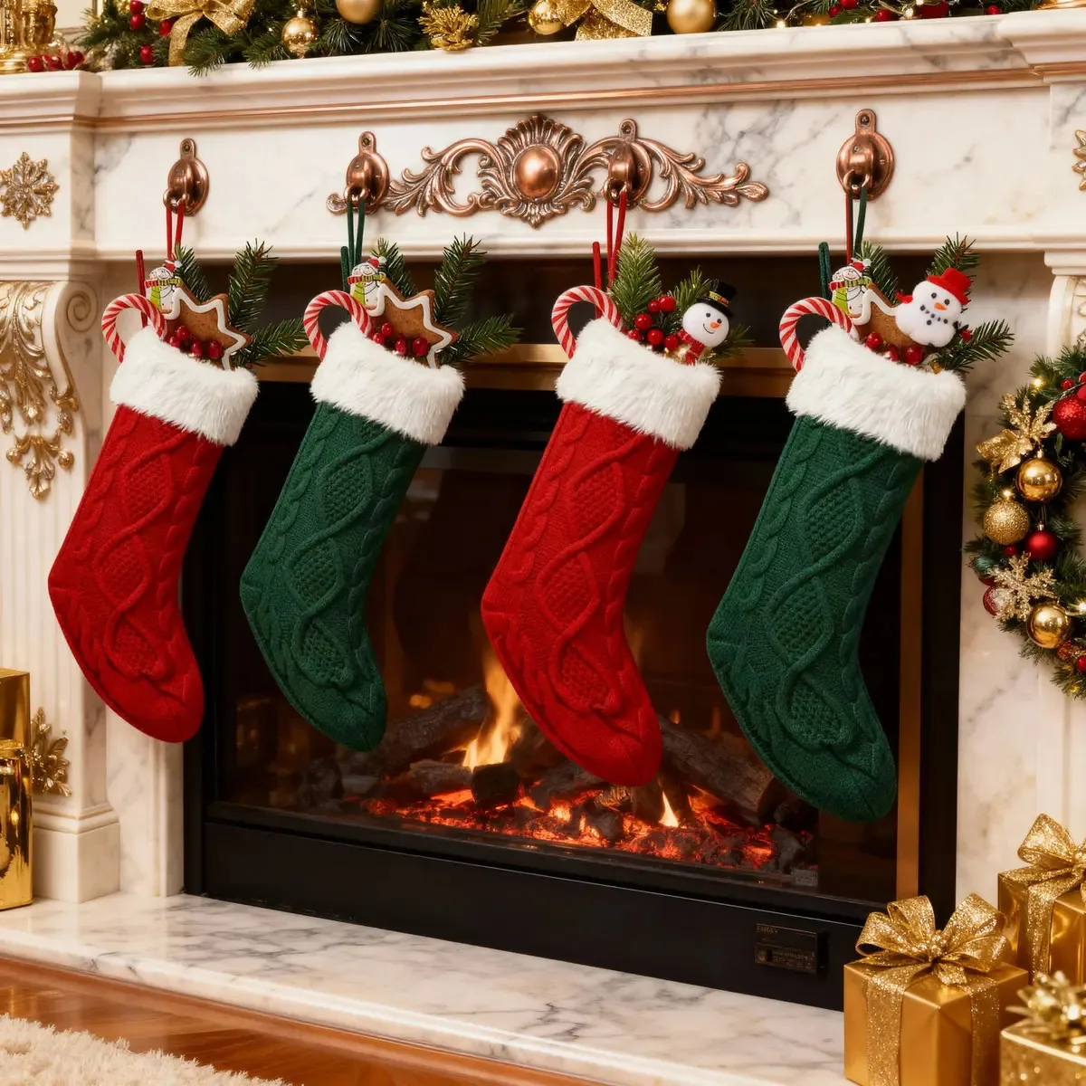 4 pacotes de botas de Natal de meio linho para pendurar 46 cm, cor 2, vermelho, 2 verde