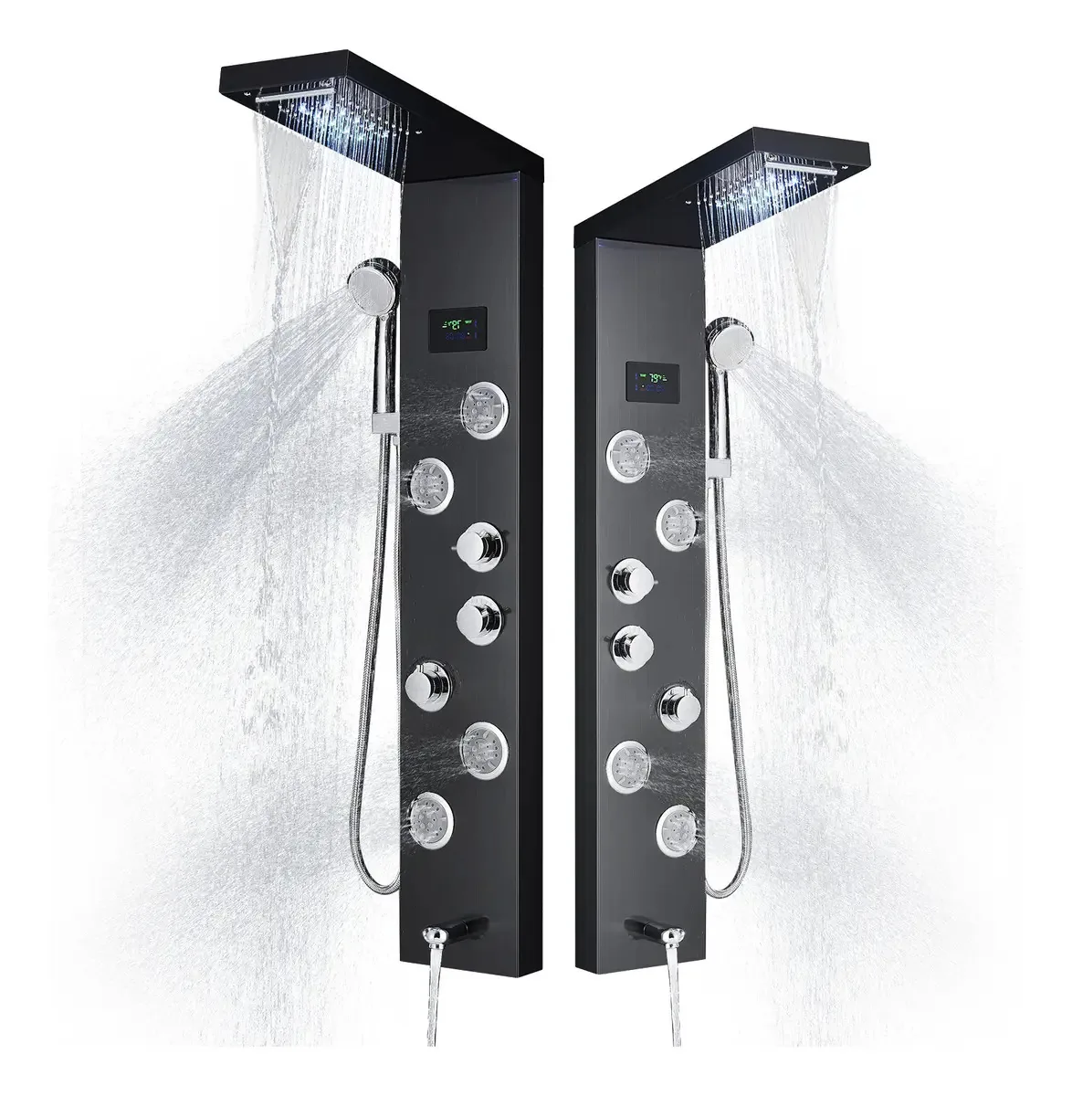 Cabeça de chuveiro de painel com luz LED de hidromassagem, coluna de chuveiro