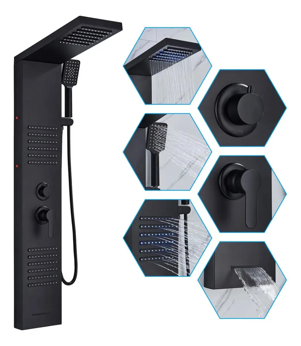 Chuveiro de coluna com painel de chuveiro de hidromassagem, luz LED