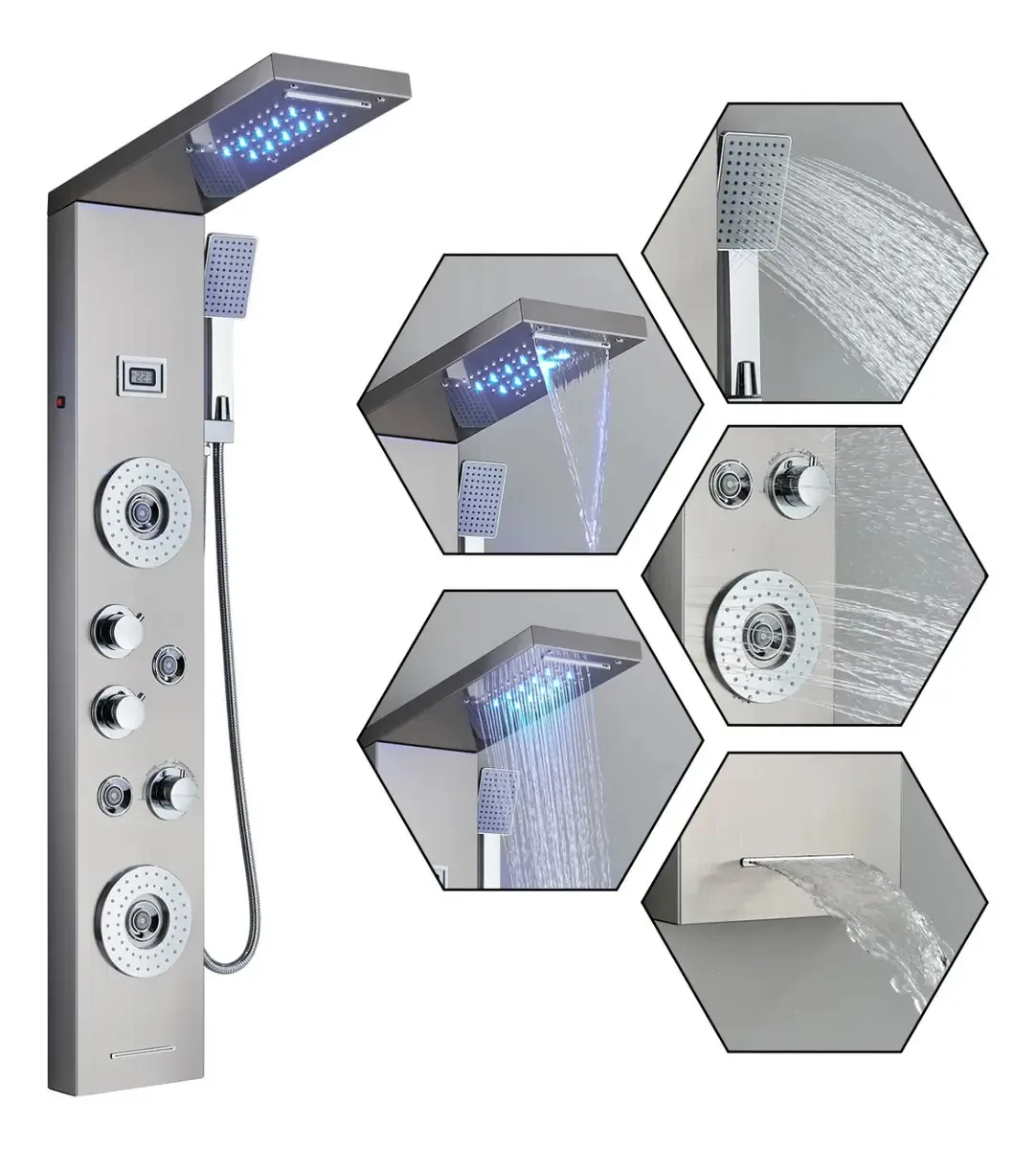 Coluna de chuveiro LED para banheiro, spa, painel de chuveiro com cordão