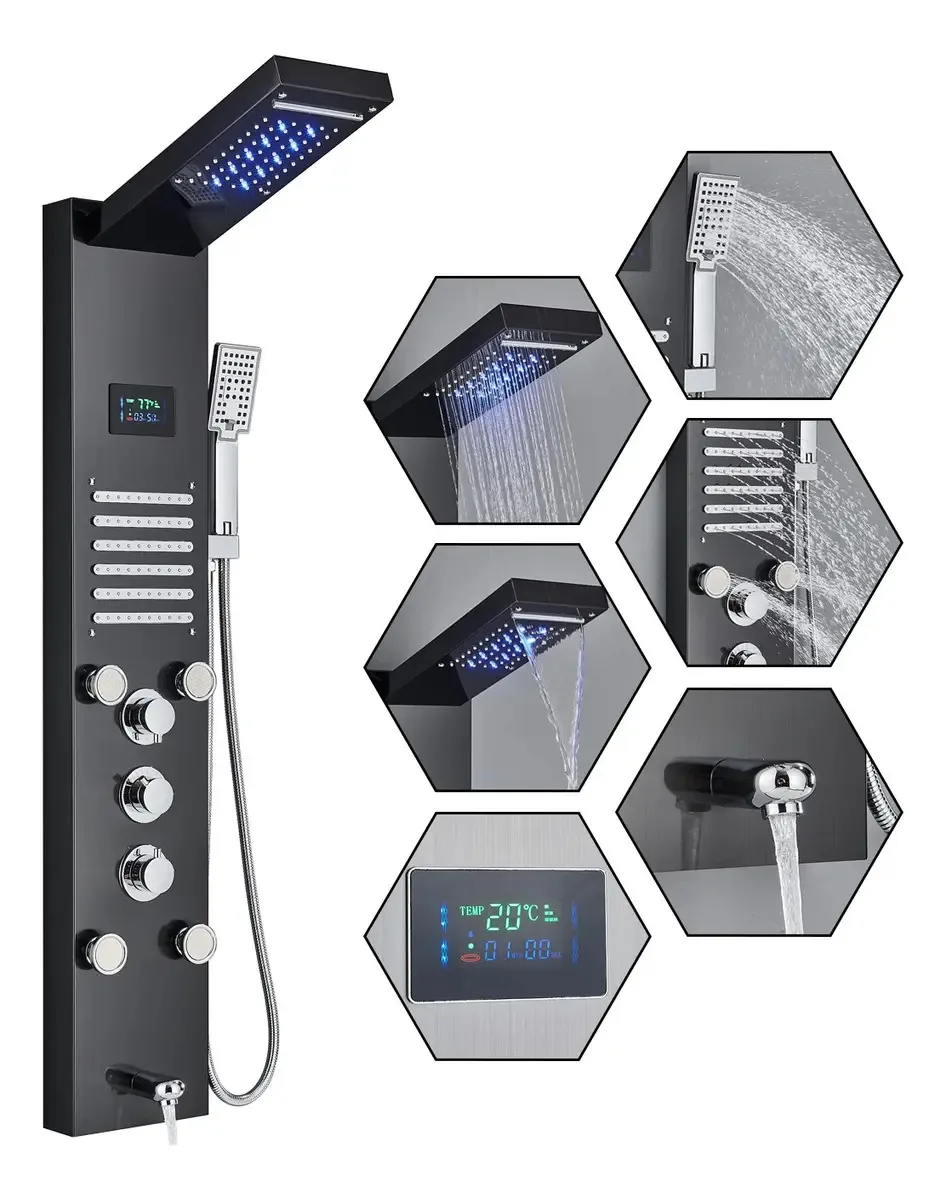 Chuveiro de coluna com painel de chuveiro de hidromassagem, luz LED
