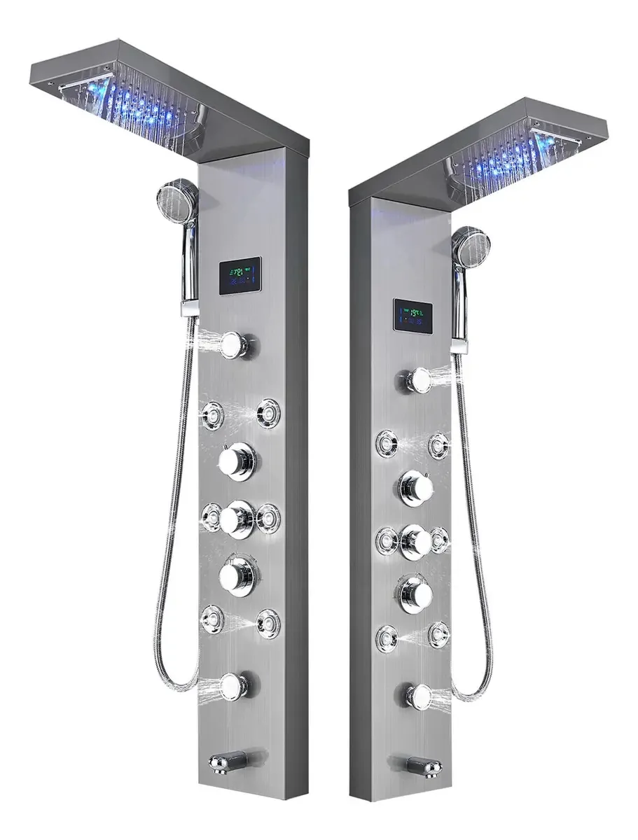 Chuveiro de coluna com painel de chuveiro de hidromassagem, luz LED