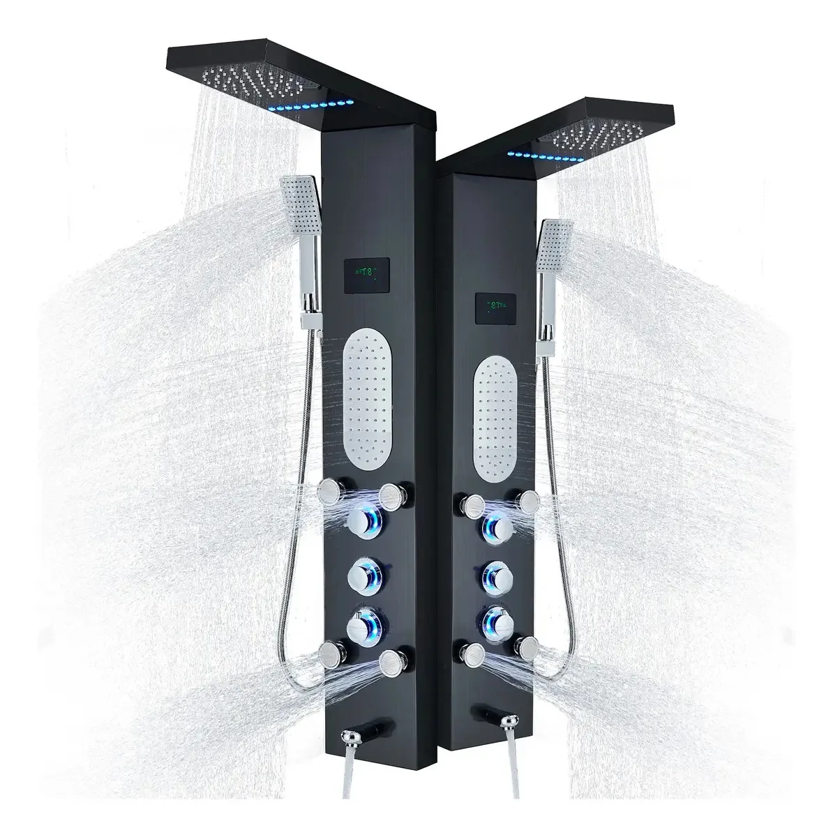 Torneira de chuveiro de banheiro com luz LED, painel de chuveiro, 5 em 1