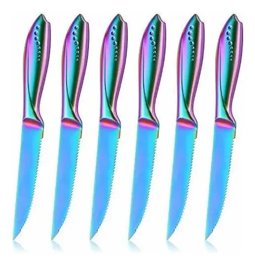 Conjunto de 6 facas de bife serrilhadas fluorescentes