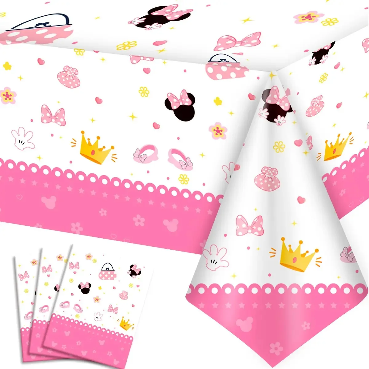 3 toalhas de mesa descartáveis para festas da Minnie
