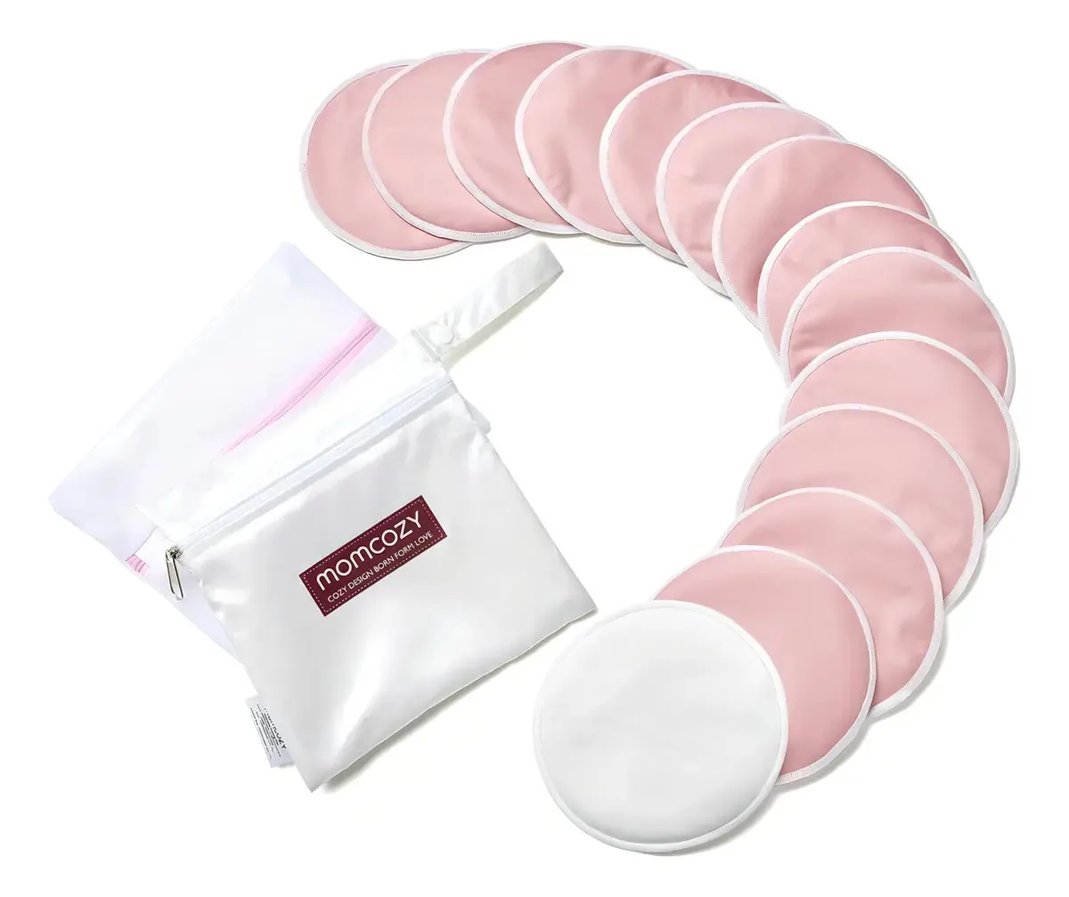 Almofadas de peito laváveis reutilizáveis Momcozy, 14 unidades, coloridas, 14 peças - rosa
