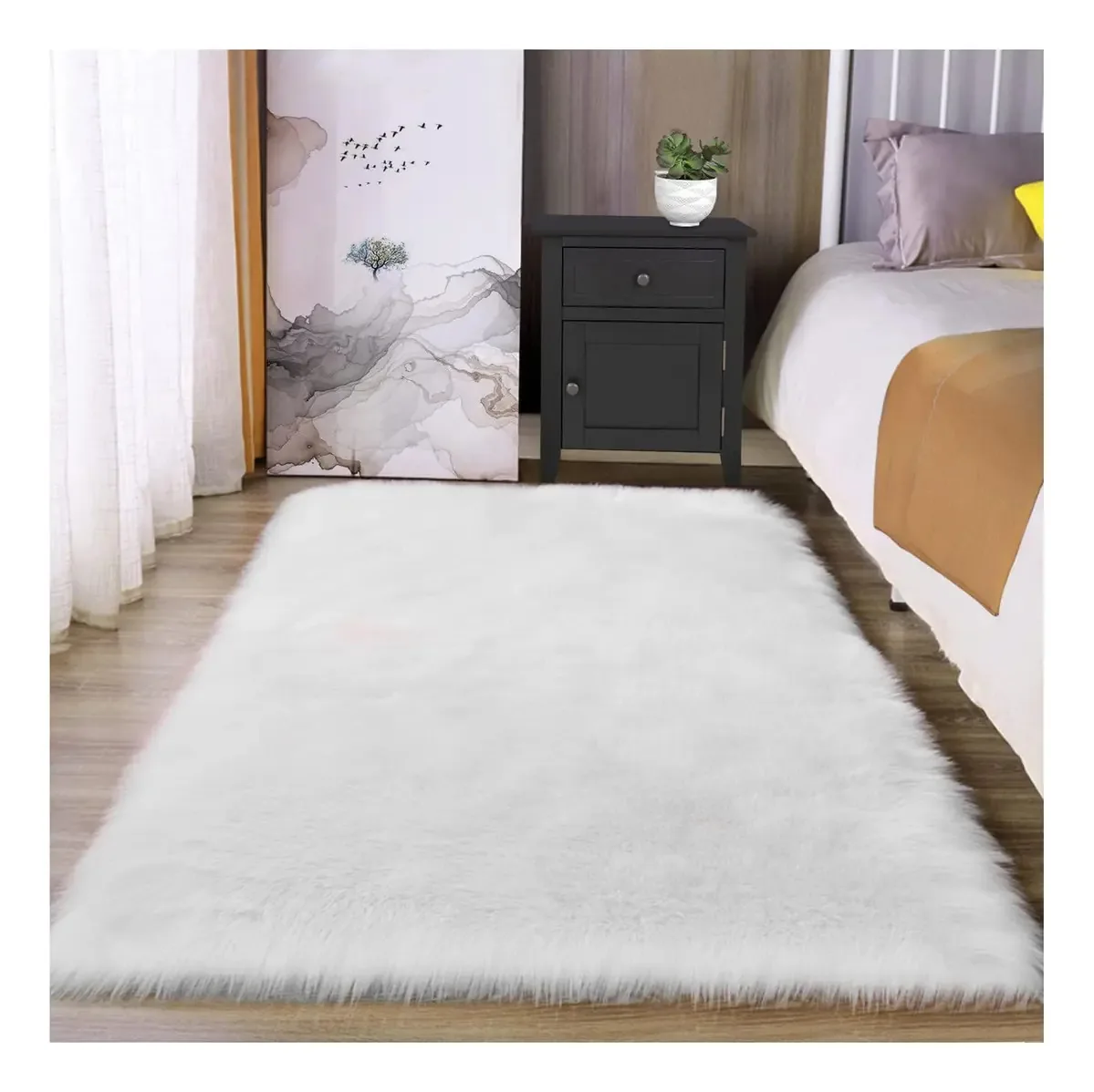 Tapete de couro sintético branco Latepis 3 x 5, tapete