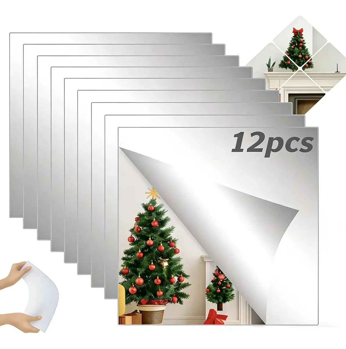 Espelhos de parede adesivos acrílicos decorativos Aiyinsmart de 12 peças Espelhos decorativos brancos instiláveis Espelhos decorativos