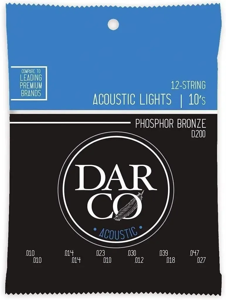Cordas Darco para guitarra acústica leve de 12 cordas, 92/8 P