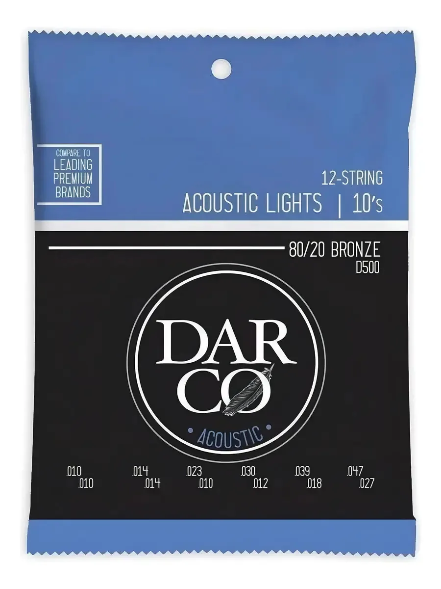 Cordas Darco para guitarra acústica leve de 12 cordas, 80/20