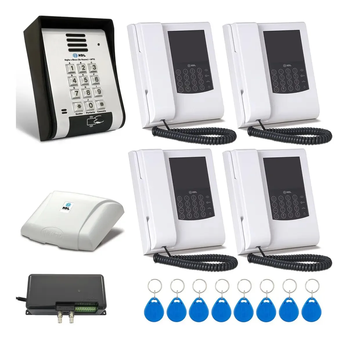 Kit Vídeo Porteiro Eletrônico HDL 4 Pontos Com Câmera e Controle de Acesso