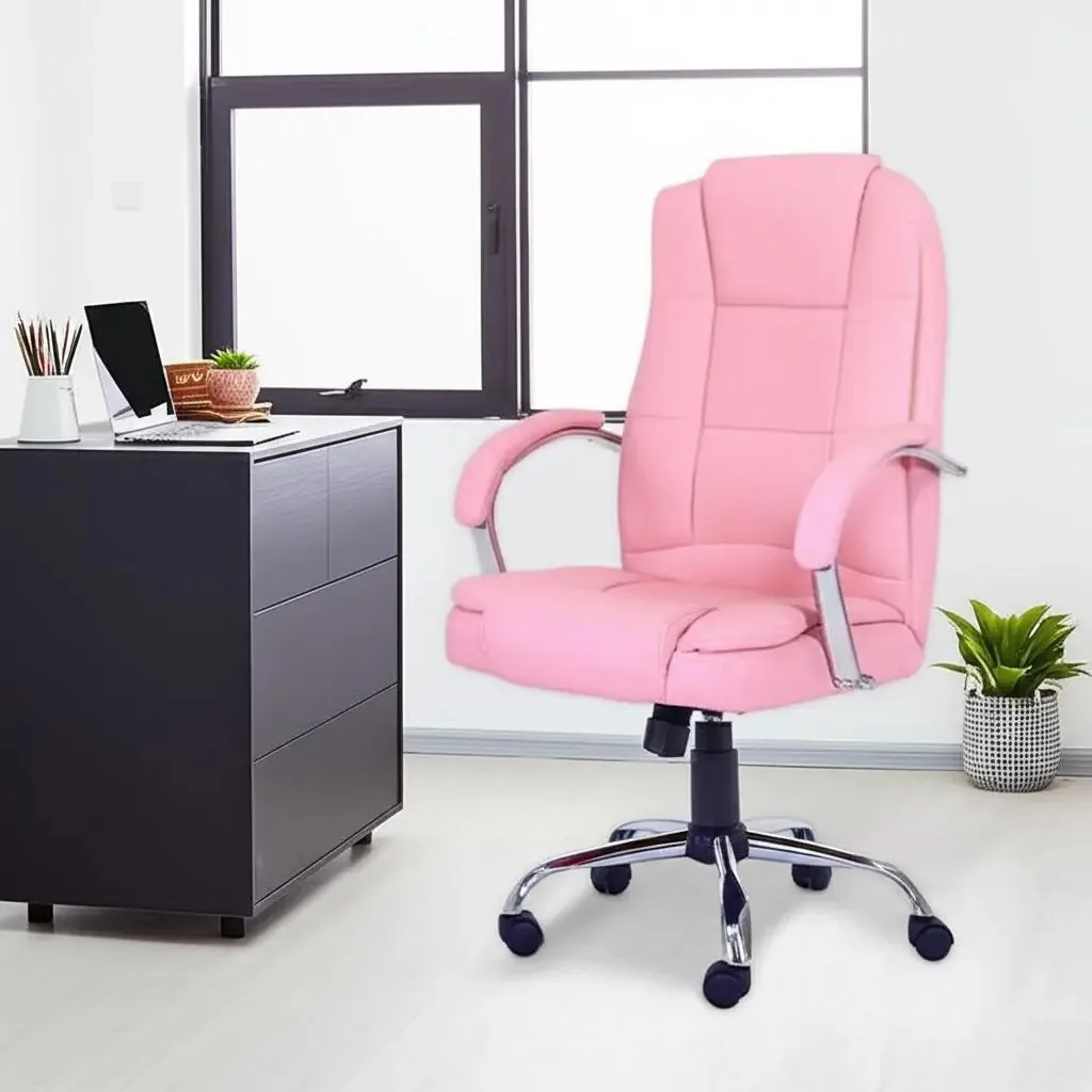 Cadeira de escritório de couro T-go Eco Premium, apoios de braços acolchoados com espuma de camada quádrupla, altura ajustável de até 200 kg, cor rosa, rotação de 360°
