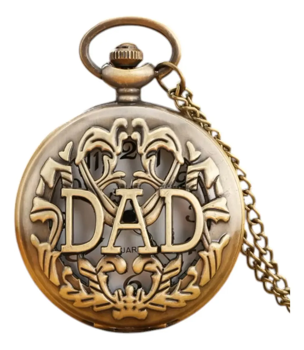 Relógio de Bolso Papai Quartzo Antigo Pingente Dad Retro Nc19 Cor Dourado Escuro