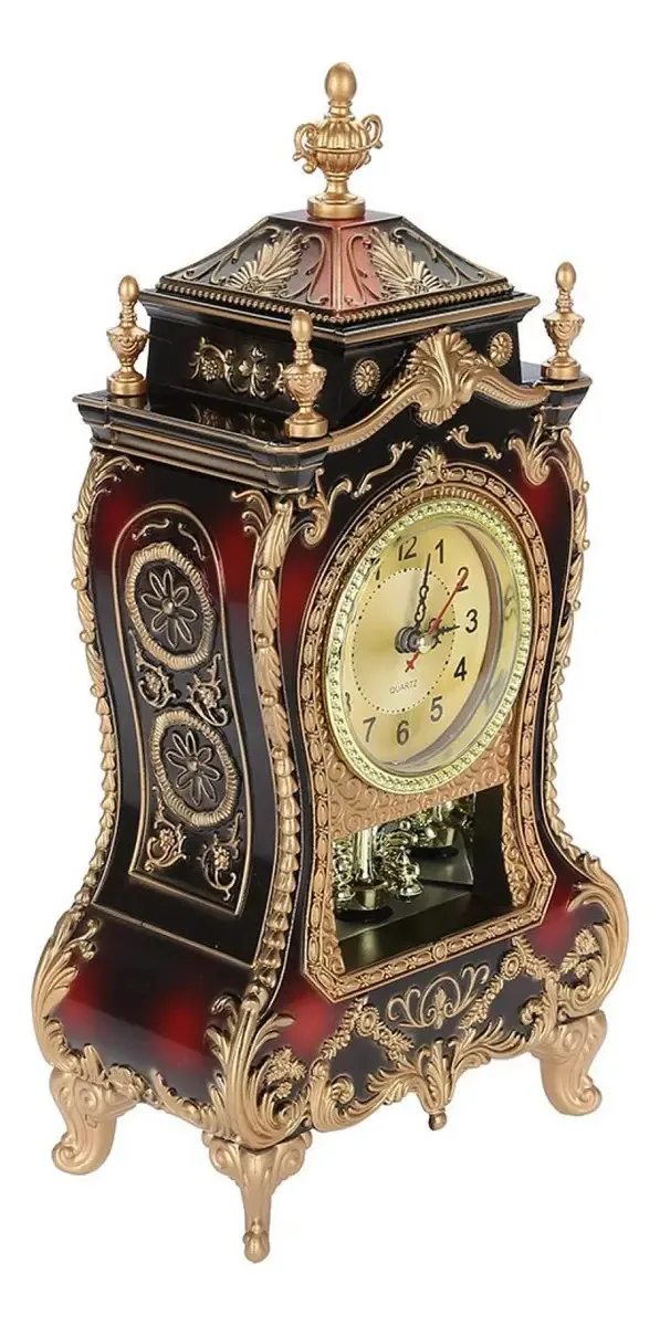 Despertador de mesa vintage, plástico vermelho marrom