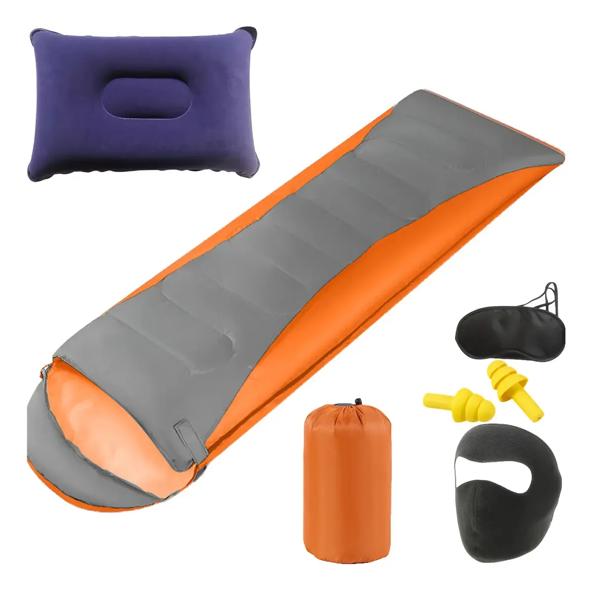 Saco de dormir ao ar livre, kit de sacos de dormir de acampamento, 5 unidades, cor cinza e laranja