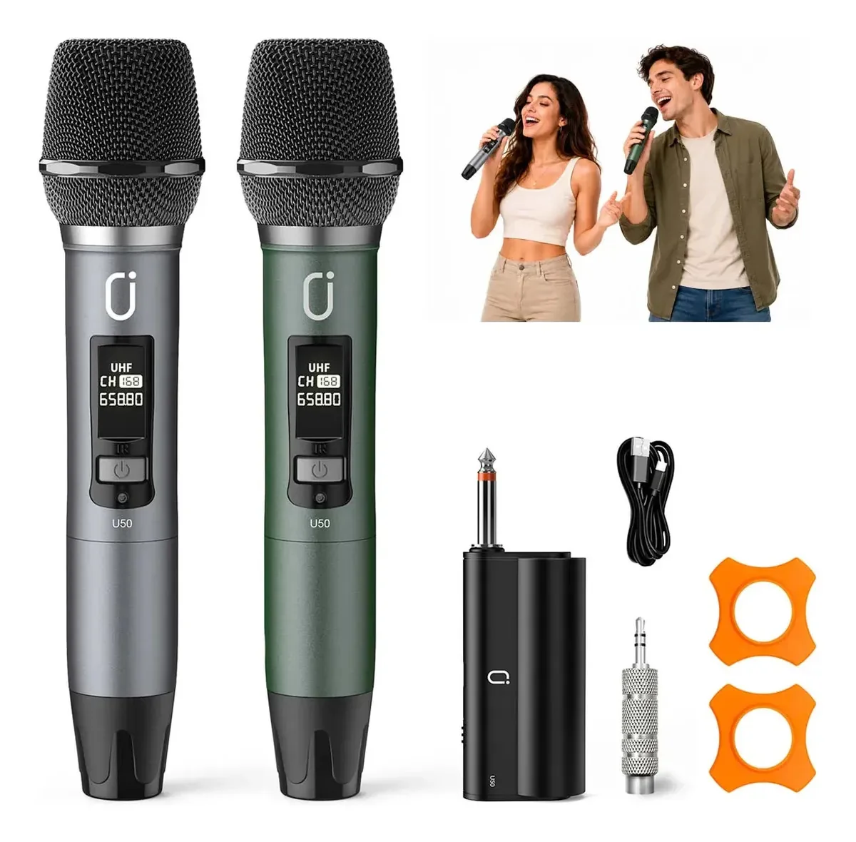 Microfone Sem Fio, Kit 2 Microfone Dinamico Uhf Karaokê, Profissional Microfone De Mão Para Festas