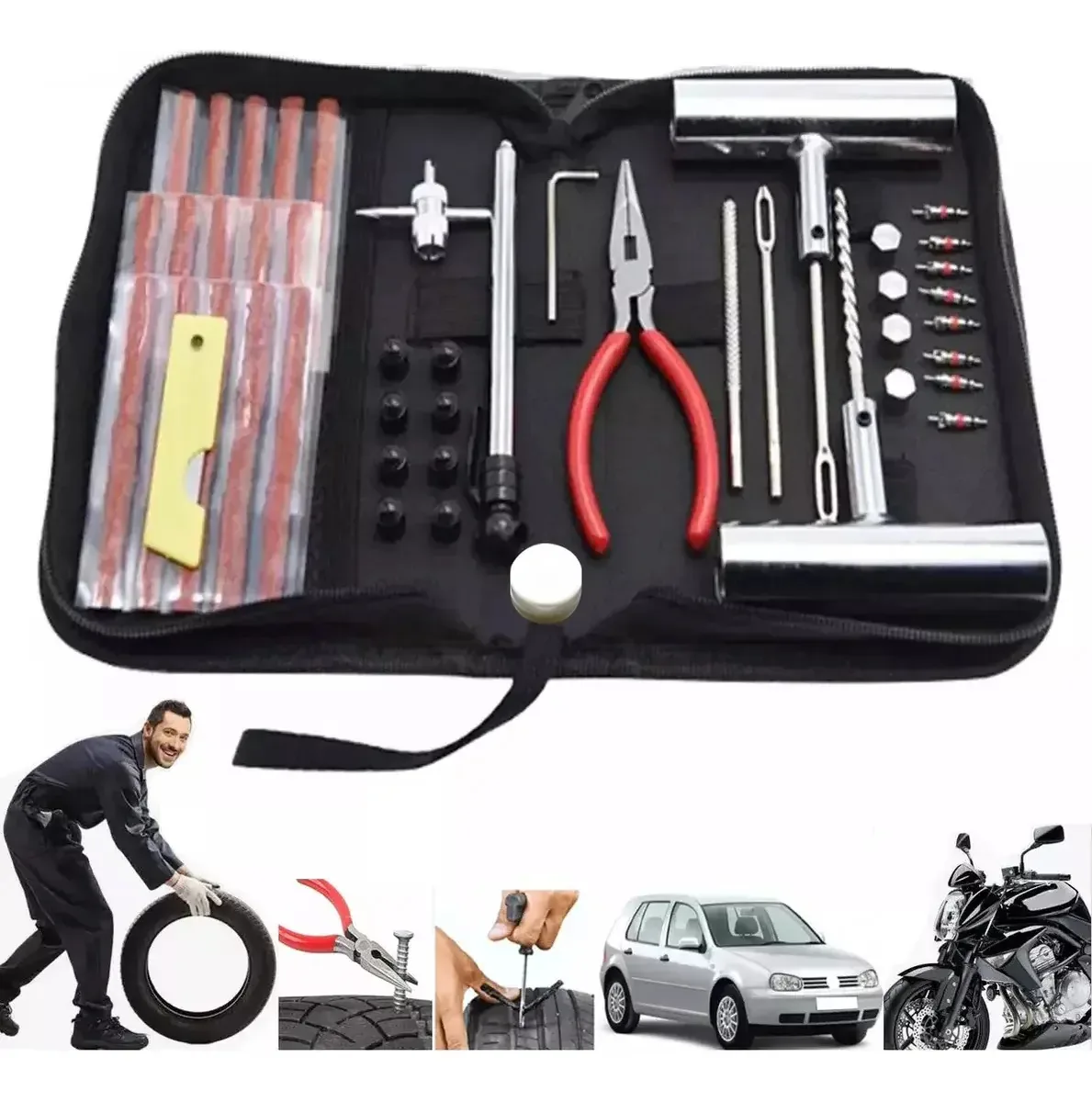 Ycrigns Kit para Parchado de Llanta 46 peças