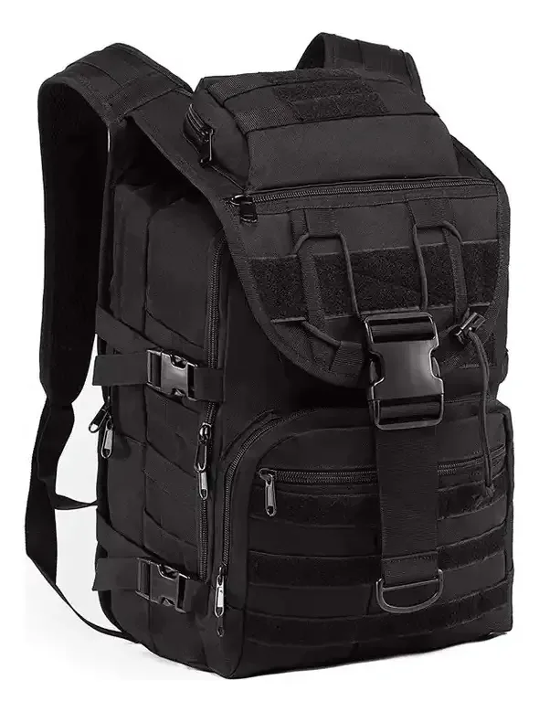 Mochila tática militar, acampamento, escola, ciclismo, escritório, esportes, montanhismo, durável, multifuncional, multicompartimento, cor preta, design de tecido, poliéster oxford 800D