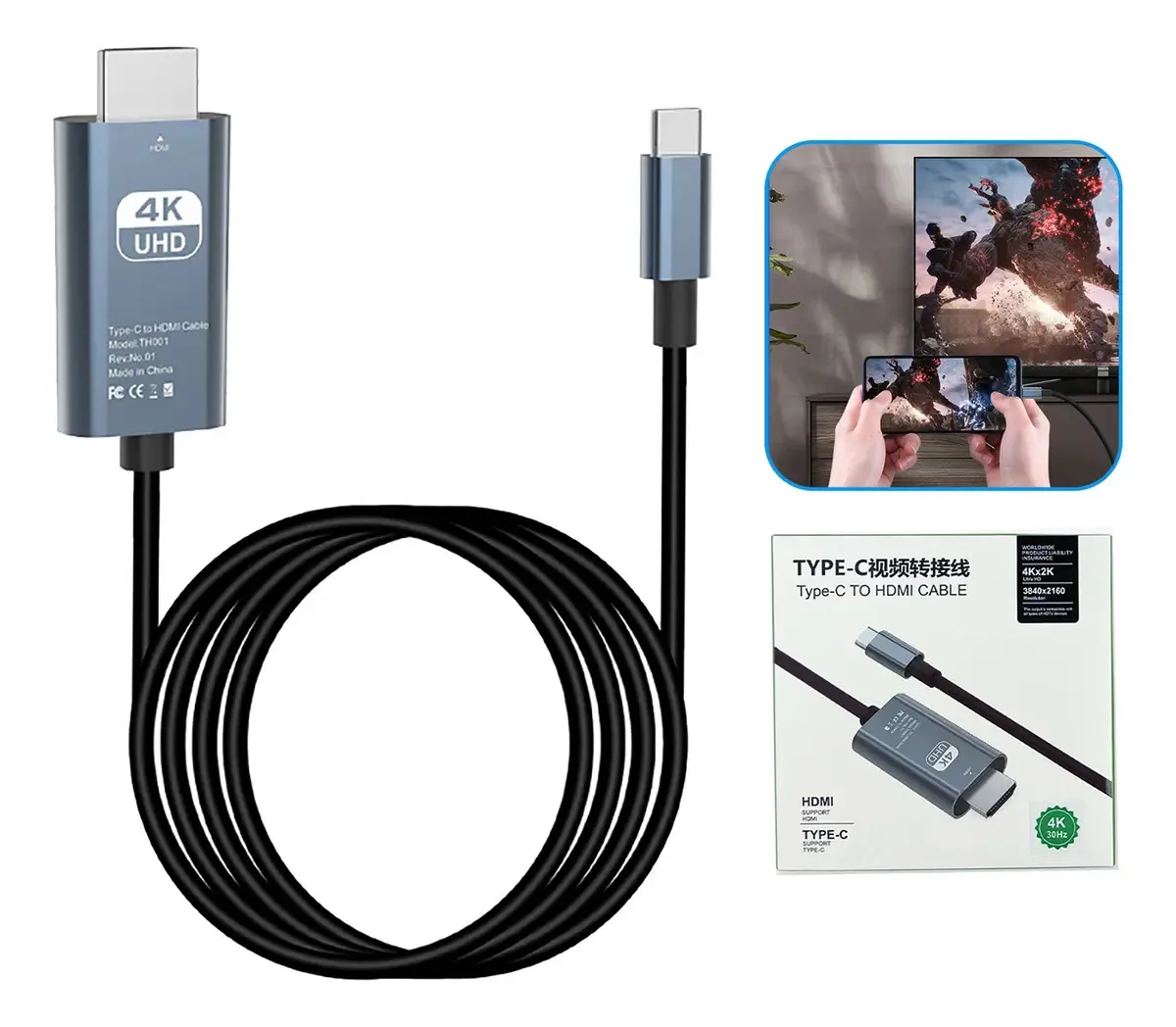 Adaptador USB C para HDMI Cabo HDMI 4k Cabo adaptador USB 3.1 tipo C macho para HDMI macho 4k (3840x2160) 30 Hz cinza de 2 m, não compatível com Motorola e Xiaomi e outros modelos de celular