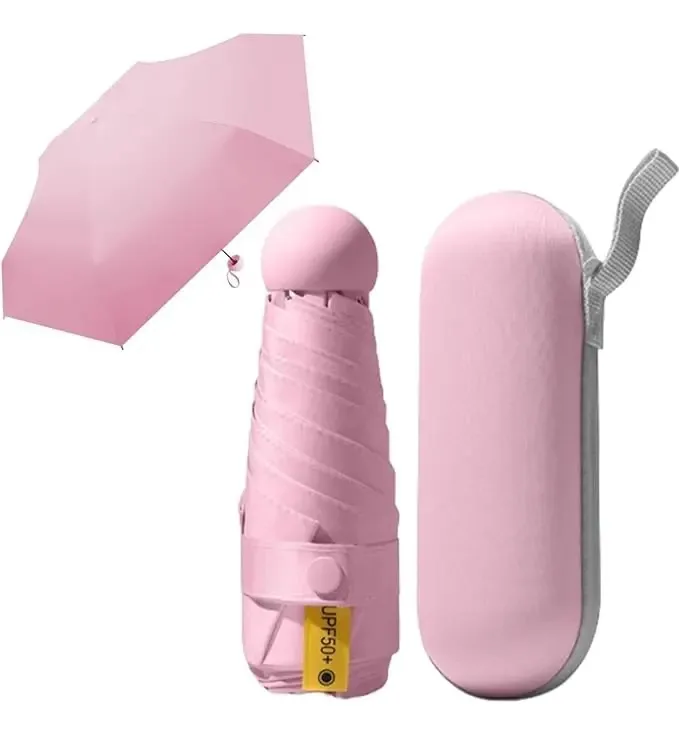 Guarda-chuva, guarda-chuva, bolso anti-UV+bolsa cápsula rosa