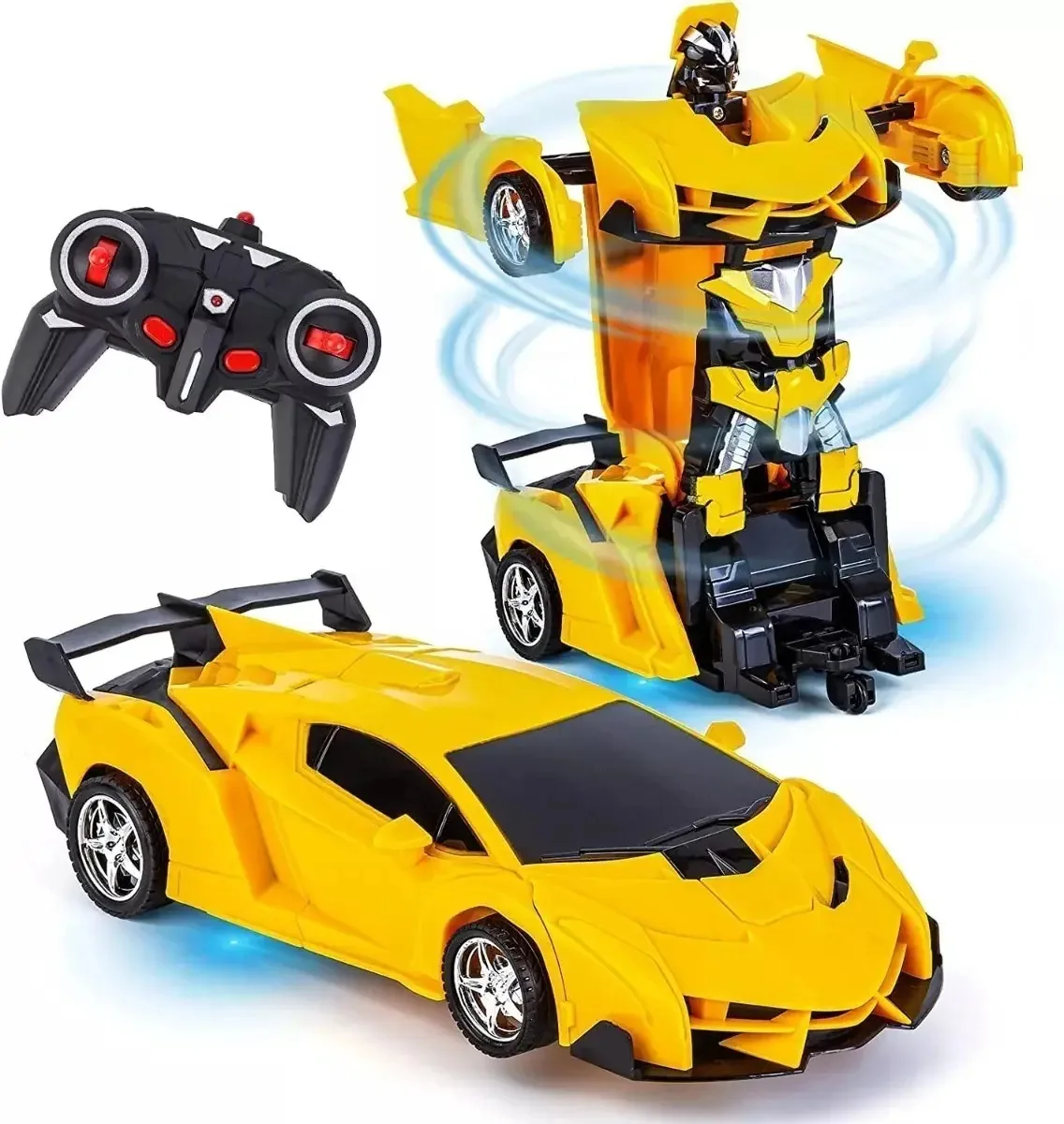 Carrinho de controle remoto, transformadores giratórios de 360°, amarelo