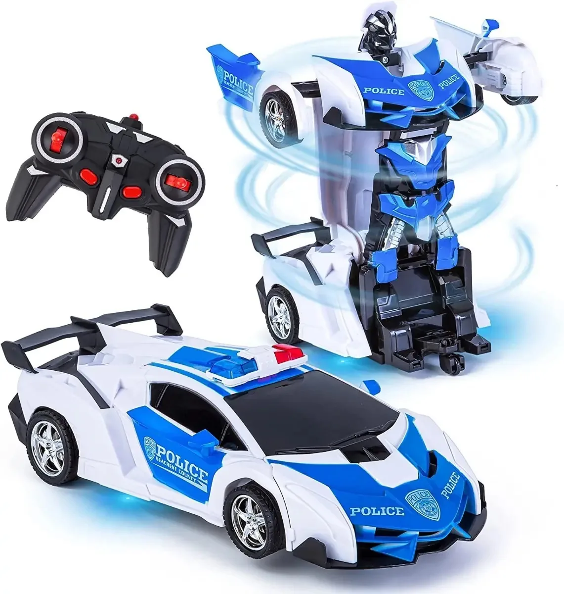 Carrinho de controle remoto, transformadores giratórios de 360°, branco