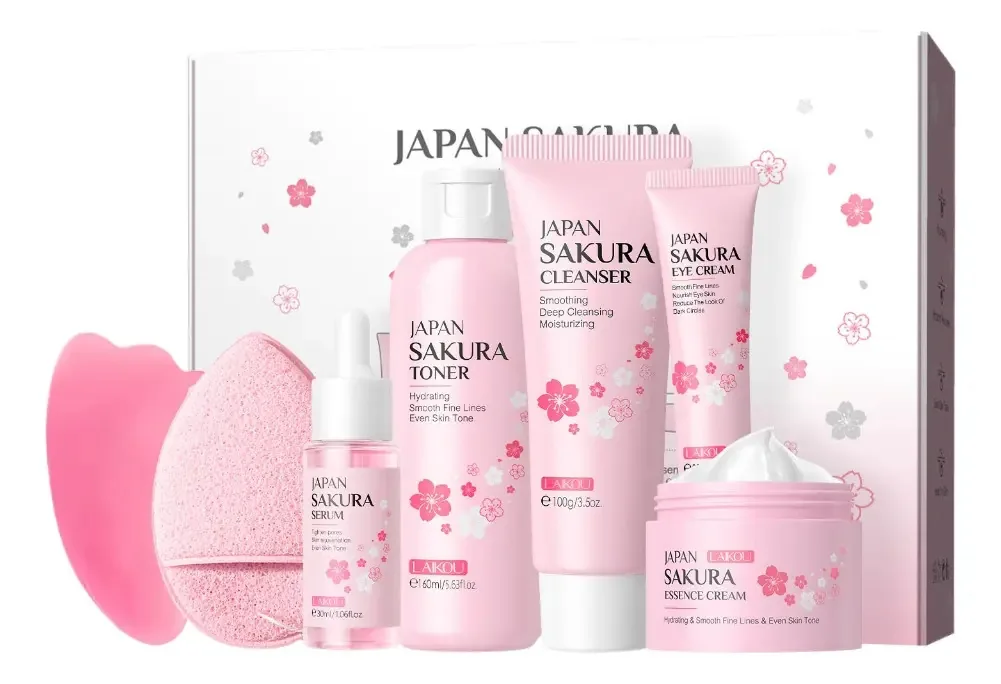 Conjunto Laikou Sakura 7pcs Cuidados Pele Hidratante Glow